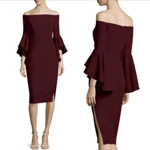 MILLY Selena Dress Bordeaux or Burgundy Off Shoulder Ruffle Sleeves